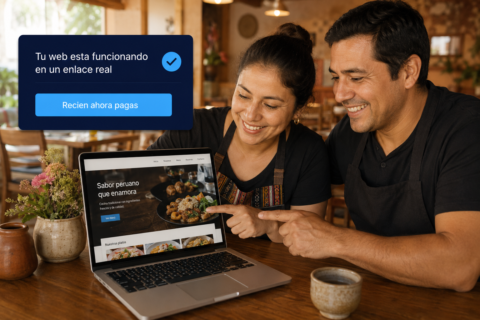 Clientes revisando su web terminada en un enlace real antes de pagar