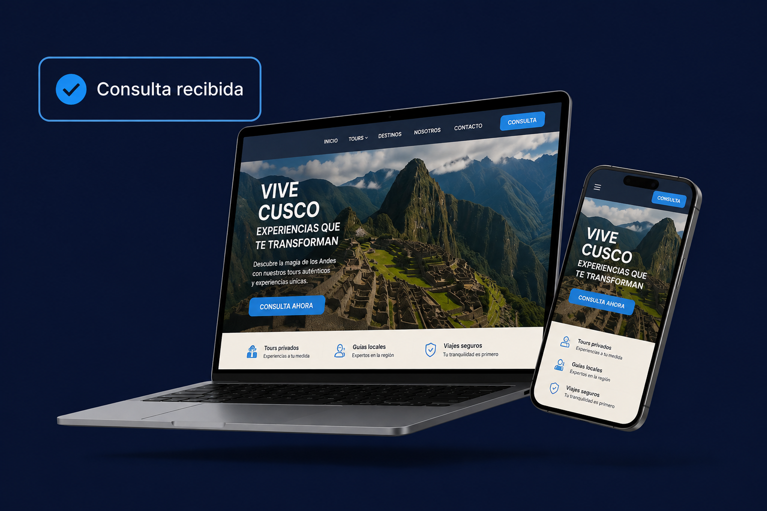 Página web de negocio cusqueño en laptop y celular