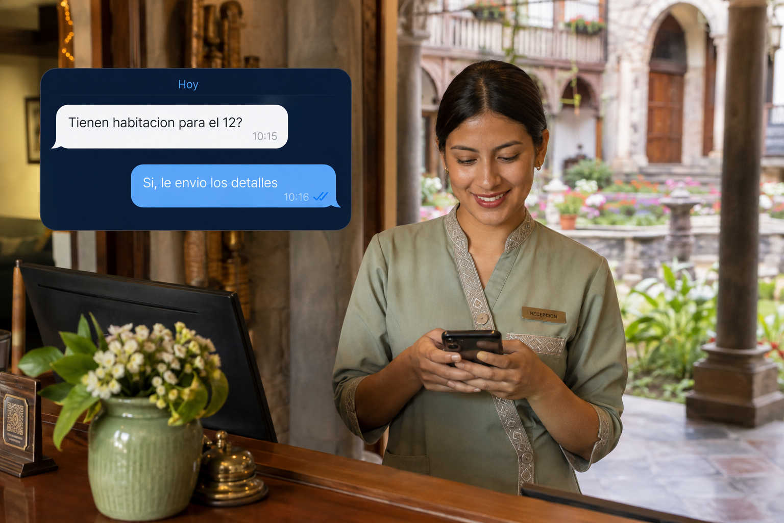 Hotel cusqueño respondiendo consultas de reserva por WhatsApp