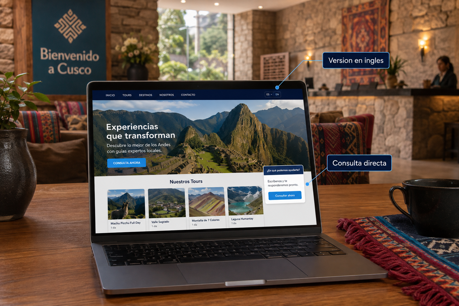 Página web de agencia de turismo con versión en inglés