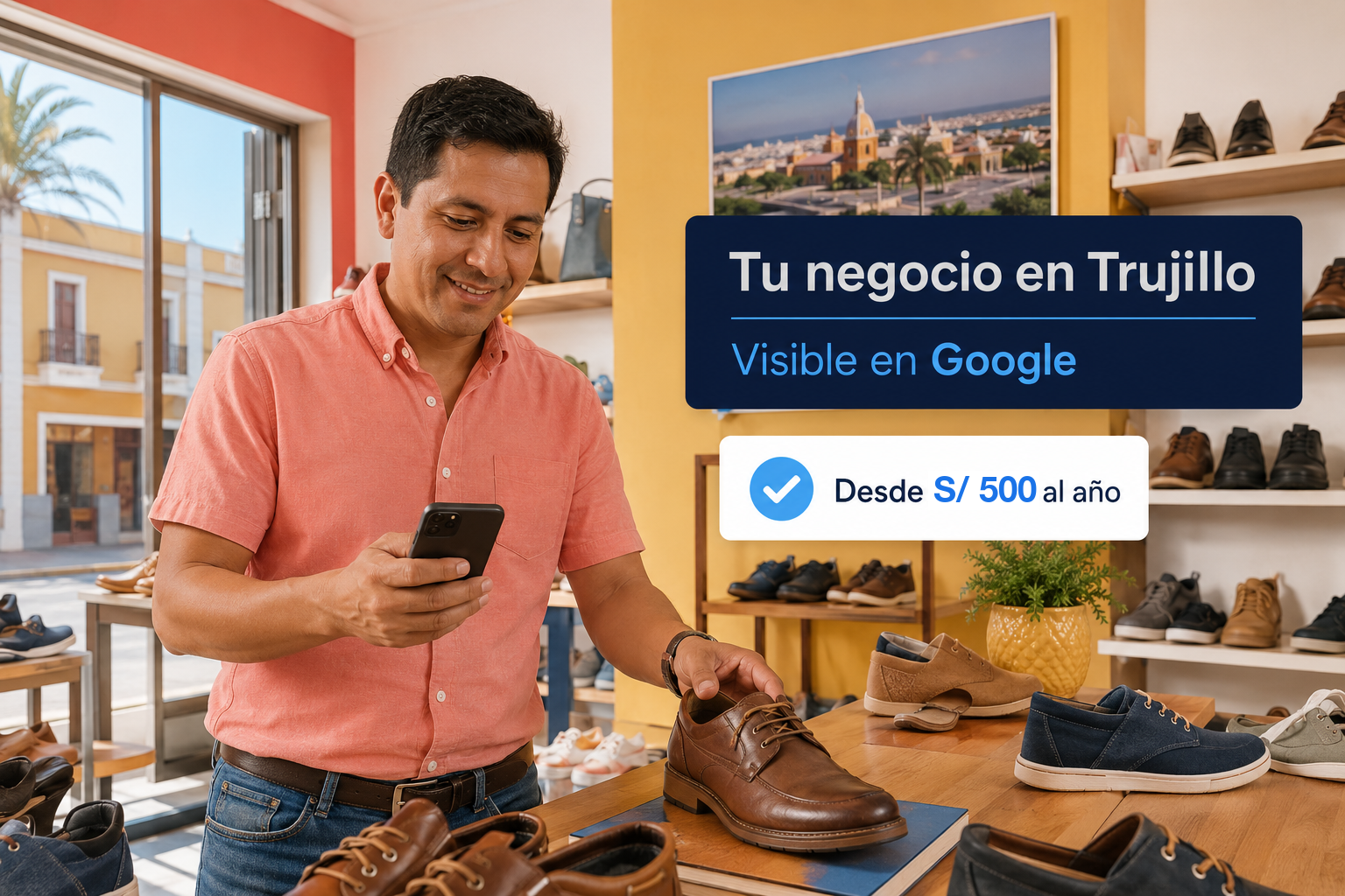 Comerciante trujillano con su negocio visible en Google