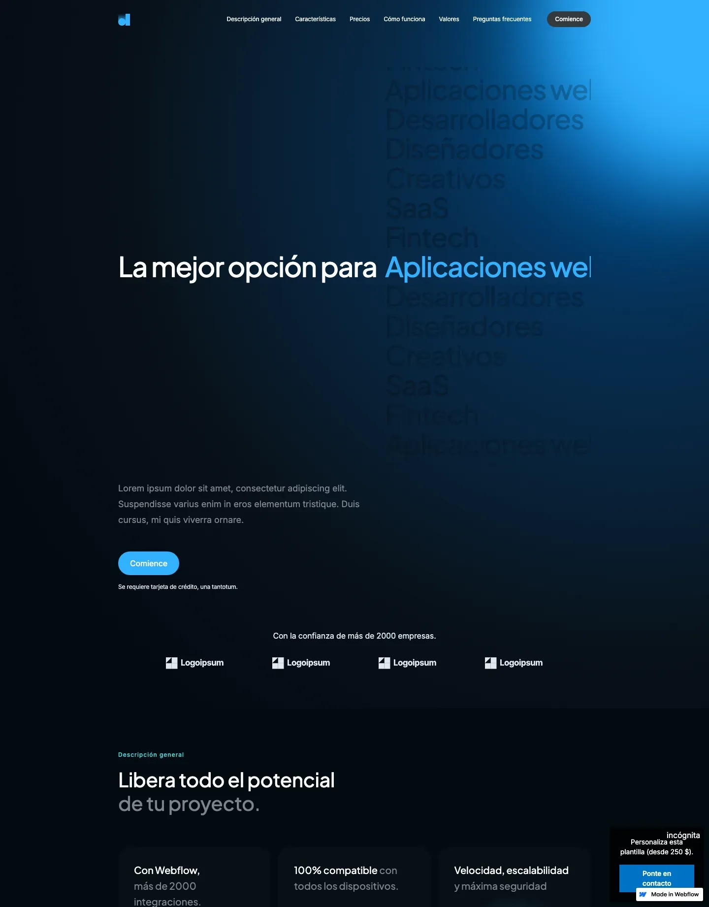 Diseño de página web para landing pages